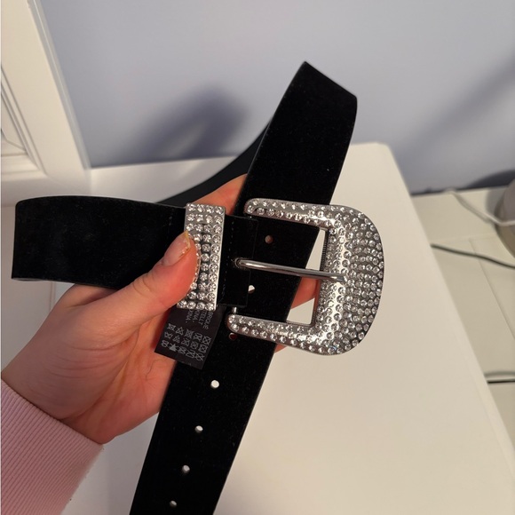 Zara Black Belt with Silver Rhinestone Buckle